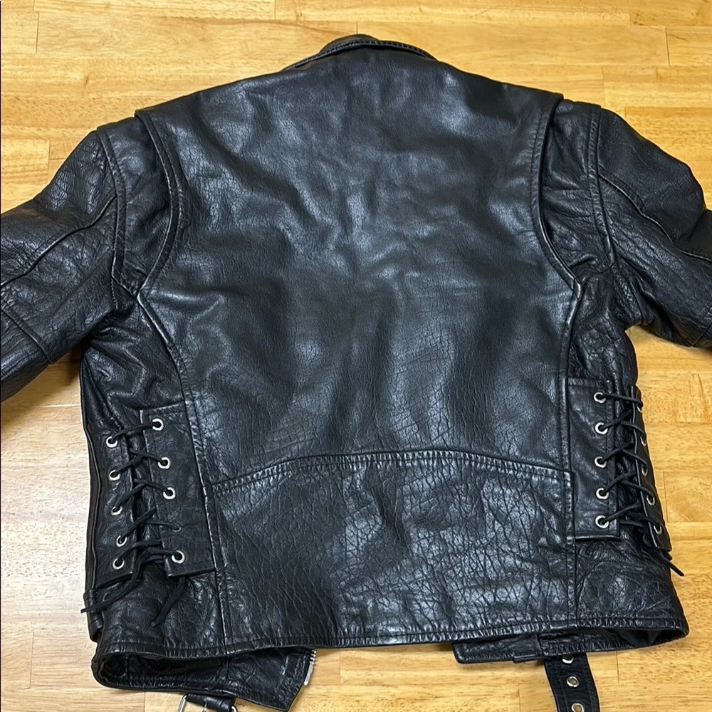 Black Leather Motorcycle Jacket Size 38 - Picture 4 of 5